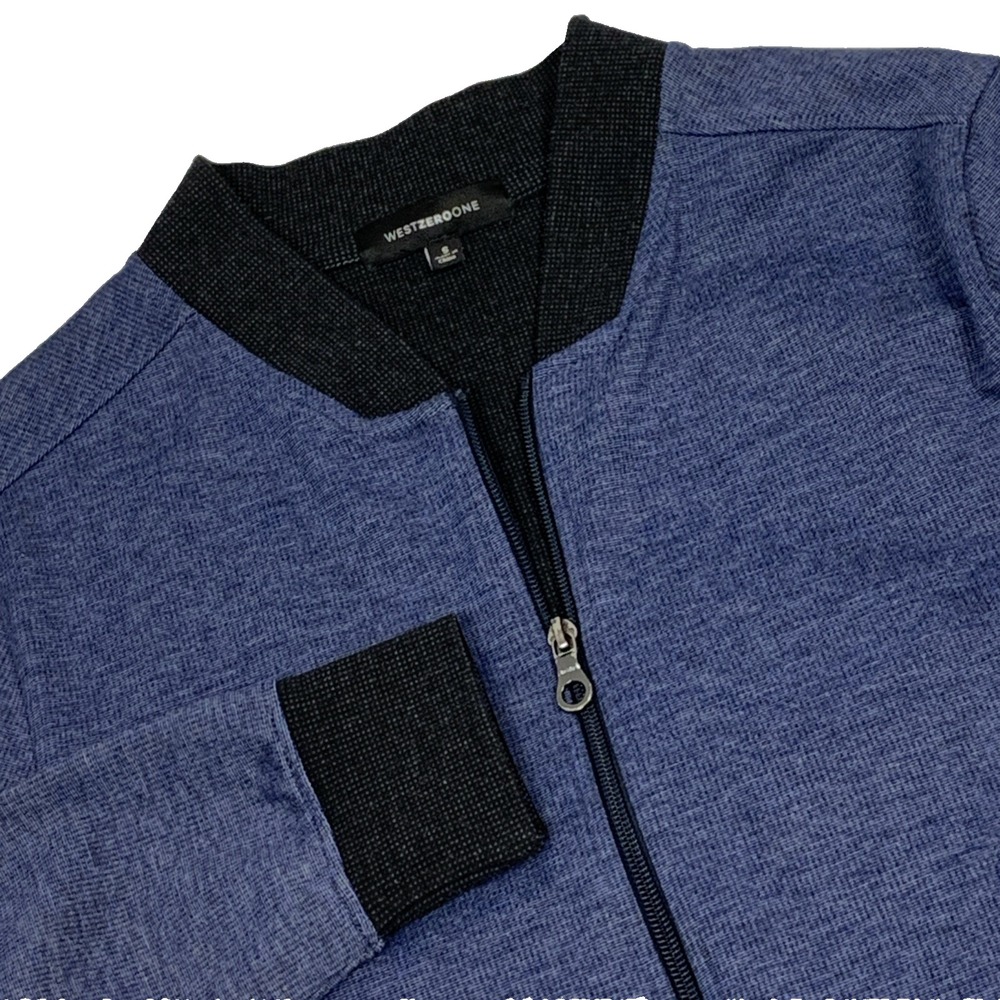 West Zero One Bomber Jacket Mens Small Blue Black Two Way Zip Apple Hill WZ21021